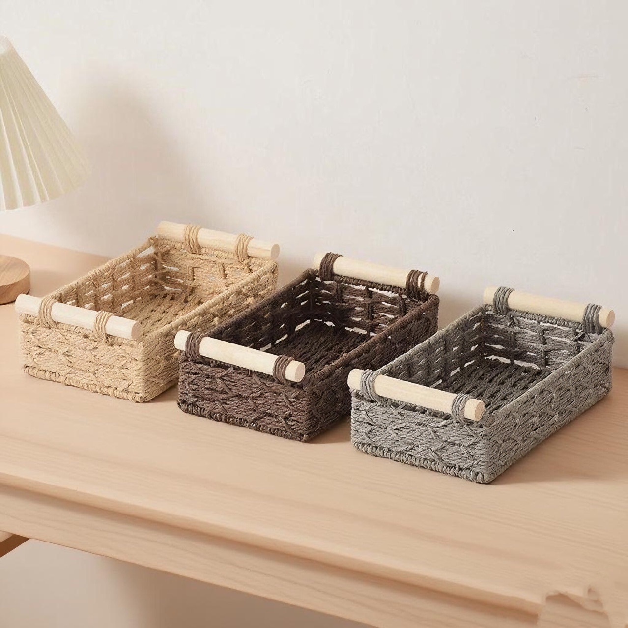 亚马逊热销桌面整筐理收纳篮藤编盒高级玩具零食置物架跨境铺货