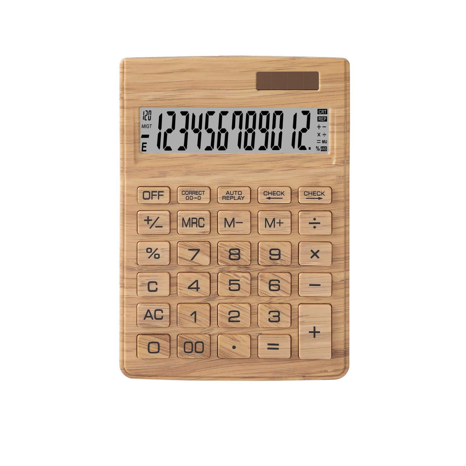 Desktop creative office finance 12-digit calculator uv simulation bamboo calculator with multiple options Application Scenario