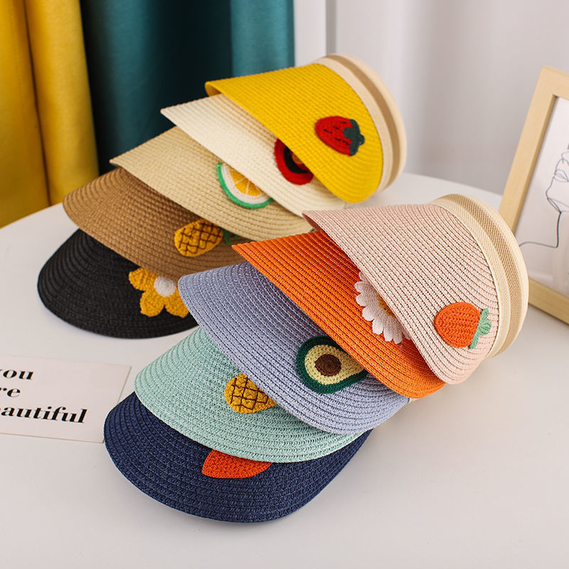 Children's empty top hat sunscreen visor hat UV protection cap cap cap boys and girls cool hat summer large brim straw hat