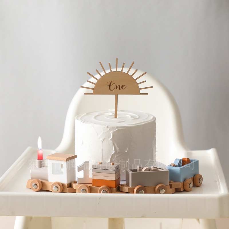 Wooden children's birthday train toy, baby birthday milestone toy little train, creative birthday photo display piece Specification image