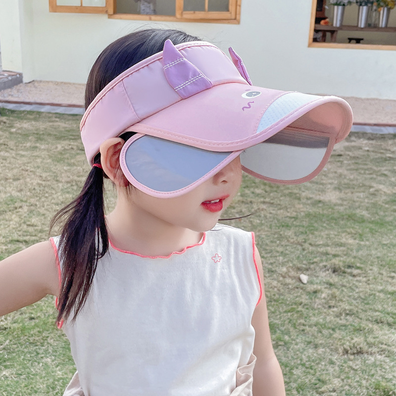 Summer children's hats, suitable for both boys and girls, sun-protective hollow top hats, baby cartoon calf pull board sun hats