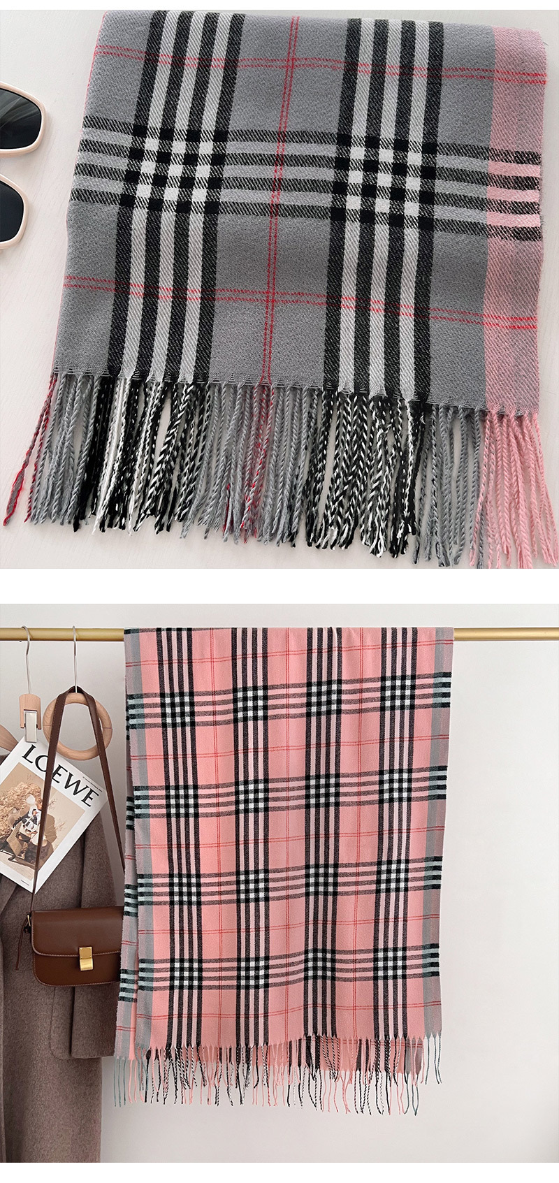 2025秋冬新款欧美经典格子仿羊绒围巾流苏披肩两用围脖现货批发详情19