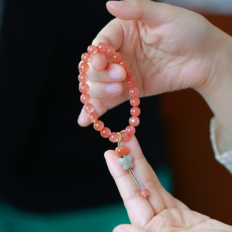 Natural Nan Hong agate single-circle bracelet, Hetian jade butterfly tassel, retro ethnic style bracelet for women wholesale