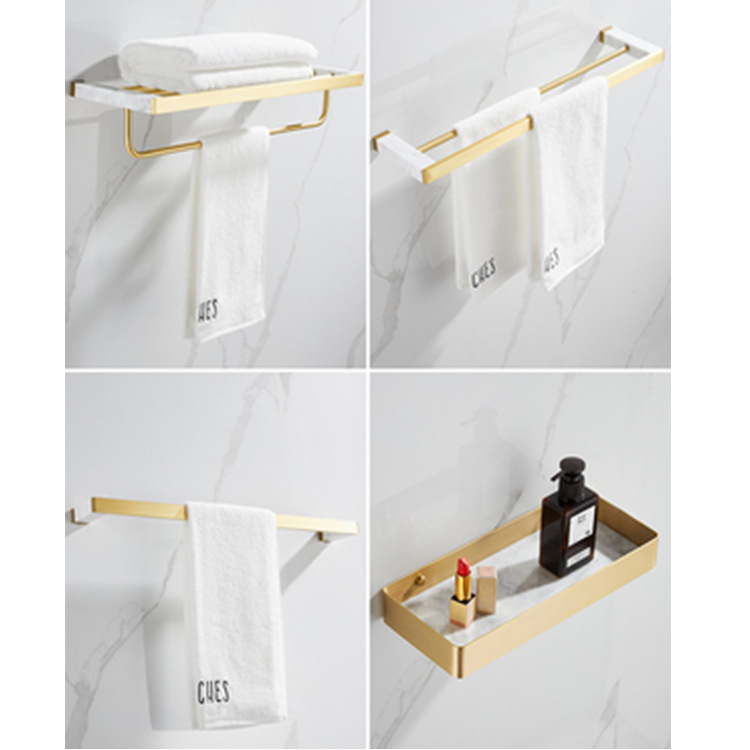 Nordic Light Luxury Gold Full Copper Bath Towel Rack Bathroom Bathroom Gold Towel Rack Weighted Hardware Pendant Set Specification drawing