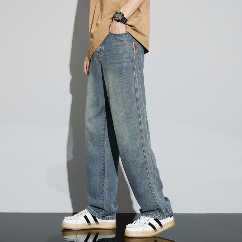 Lyocell Tencel drappy jeans for men's summer, thin, cool, loose, straight-leg, wide-leg ice silk casual pants