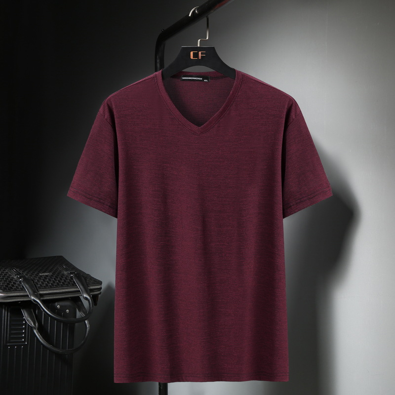 Cool summer, thin and trendy, overweight men add weight, oversized short-sleeved T-shirt, men's loose and plus-size men's V-neck half-sleeved shirt for young people Specification image