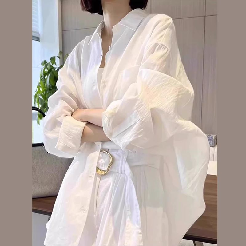 白色衬衫女新款2025春秋季法式气质宽松小衫衬衣防晒开衫长袖上衣