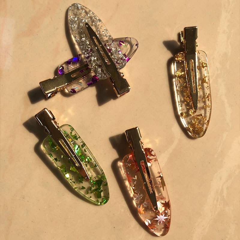 Small and exquisite colorful makeup clips, acetate board crystal side bangs hair clips, seamless clips, ducktail clips, hair clips, shanilak Specification image