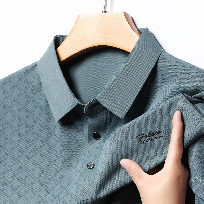 2025夏季新款无痕印花短袖T恤高档男士冰丝凉感休闲翻领POLO衫男