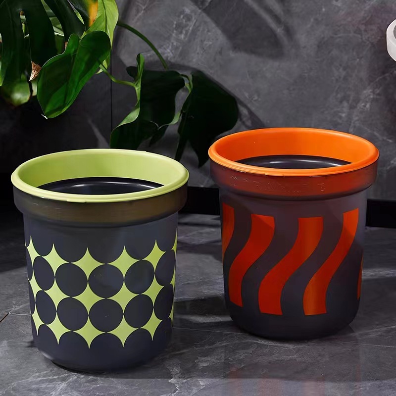 Circular trash can with pressure ring, plastic trash can for household use in living room, bathroom, kitchen, bedroom, toilet and office Specification image