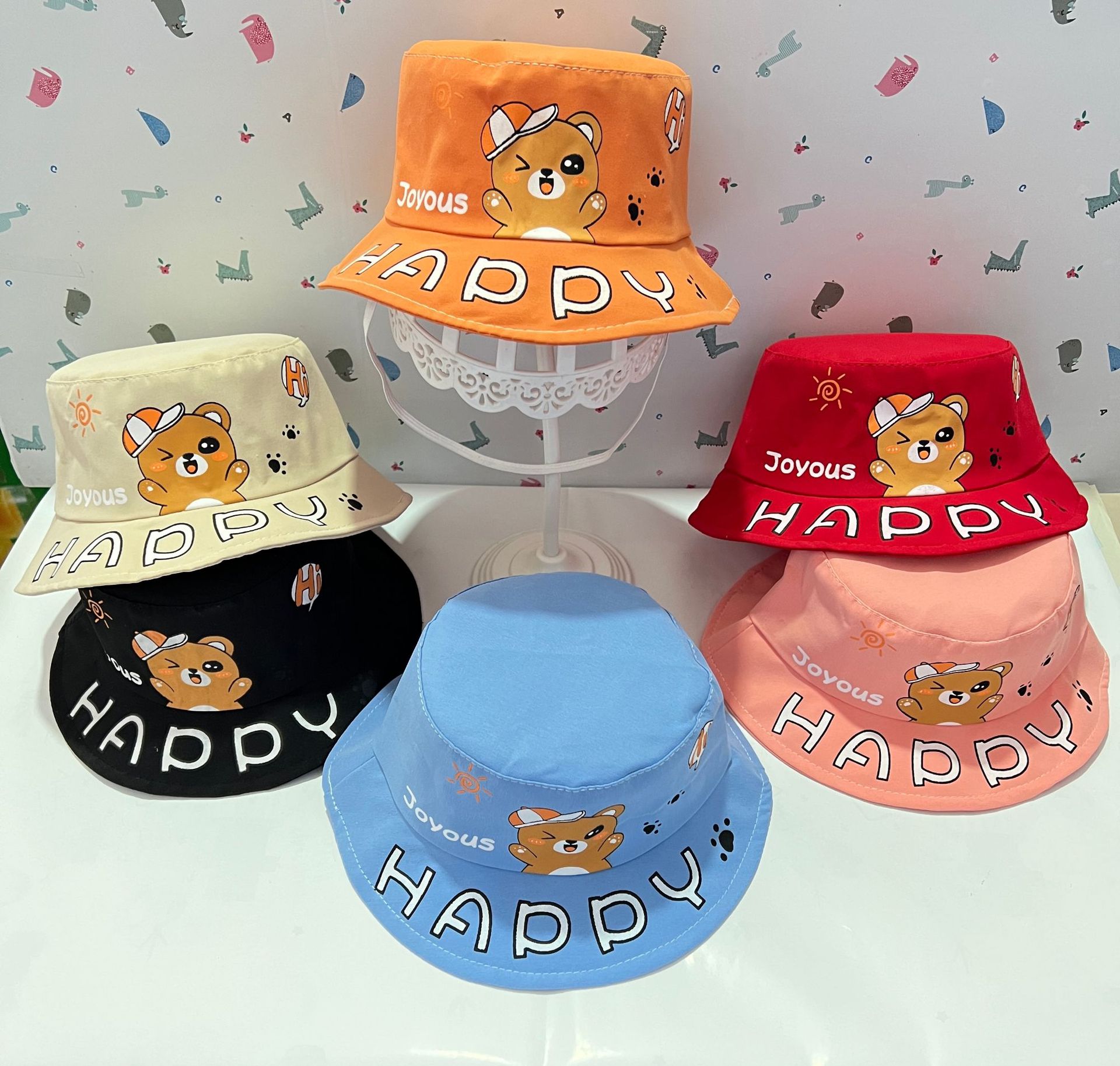 Children's Fisherman's Hat Children's Hat Fisherman's Hat Cute Windproof Sun Hat Boys And Girls Cartoon Embroidery Print All Seasons Sun Hat Wholesale