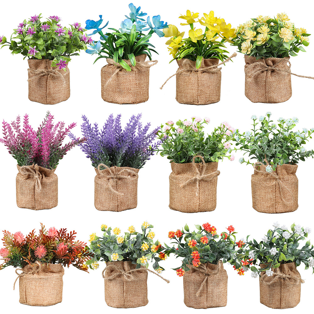 Amazon hemp rope bag combination, artificial potted plants, home decoration, desktop display, artificial flowers, artificial plants, small potted plants Item Picture