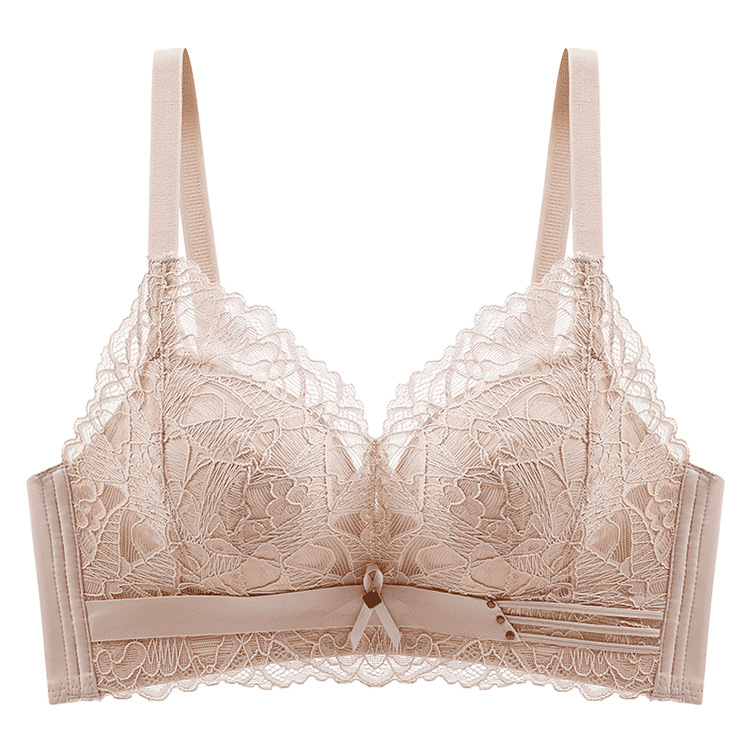 The Quyi style sexy lace bra for women, without a steel ring, small bust, flat bust, thickened, folded and adjustable bra cover Item Picture