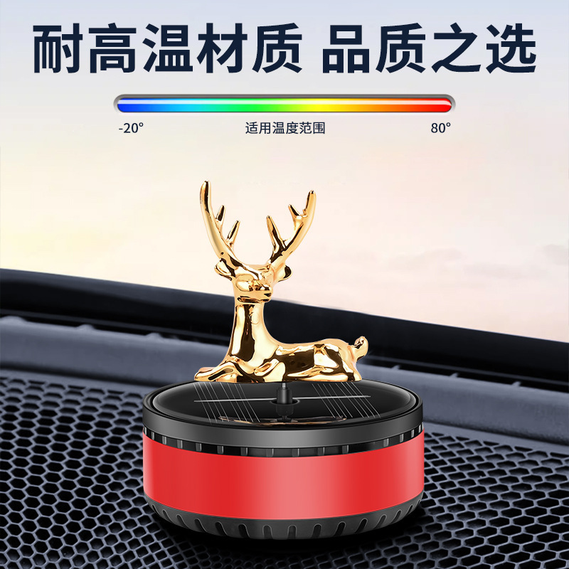 New car aroma diffuser, safe journey, creative deer car decoration, solar car perfume display on the center console Application Scenario