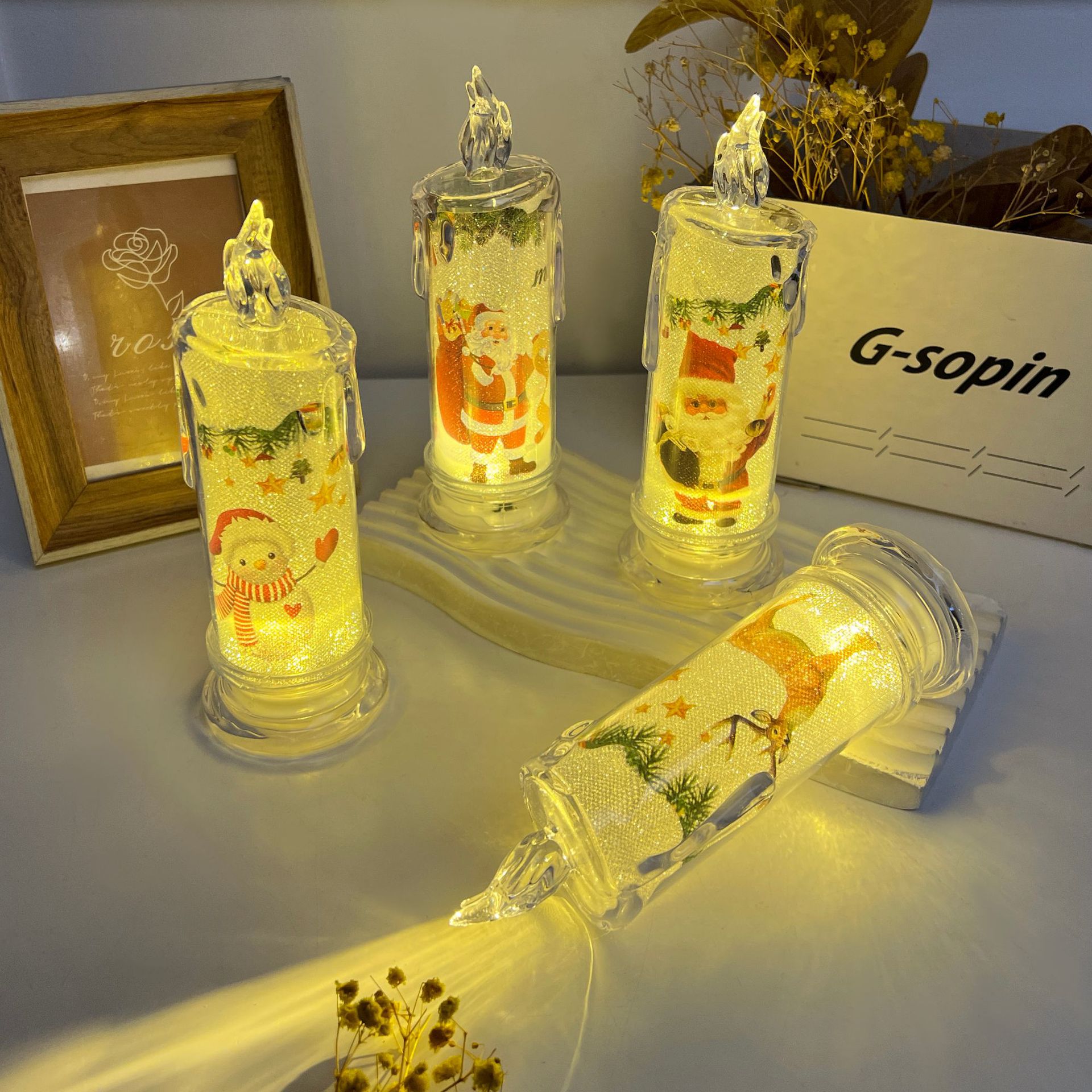 Cross-border new Christmas decoration LED tearful electronic candle simulation candle Santa Claus snowman details Picture