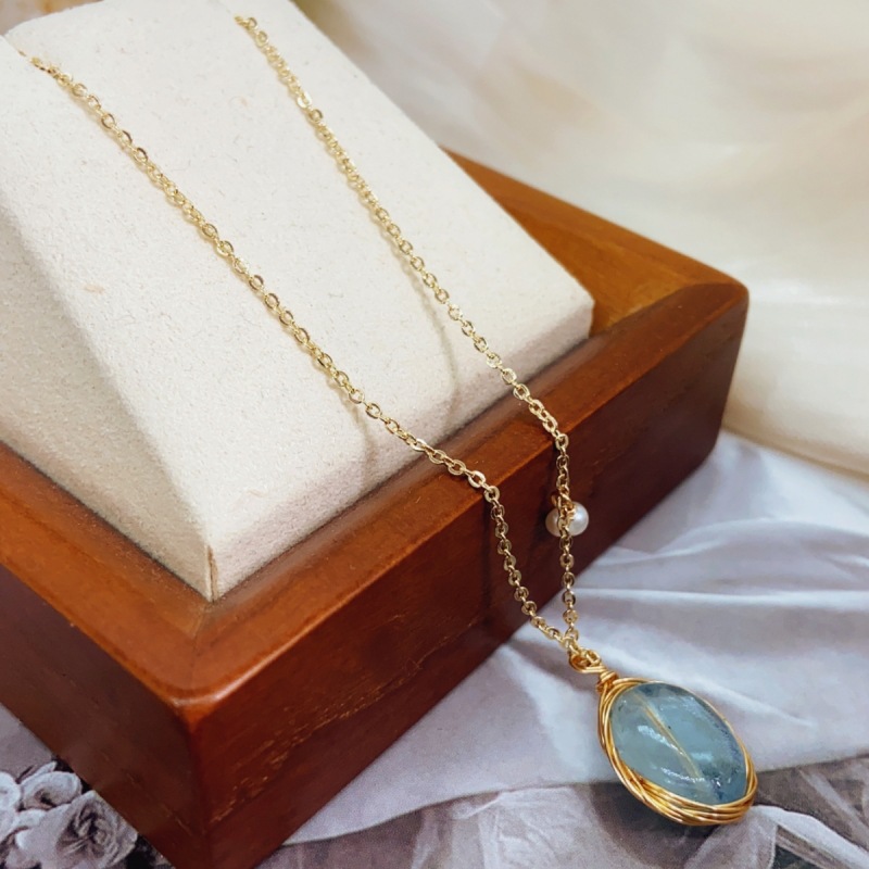 Xl048057 Blue Sea Tidal Pearl Necklace Color Necklace Everything Pendant Blue Wind Collarbone Chain French Temperament Application Scenario