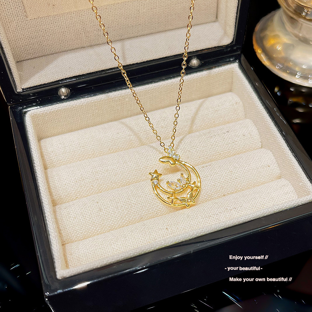 Delicate Star Moon Light Luxury Necklace Women All Fashion Pendant Choker 2024 New Niche Design Sense Collarbone Chain Specification drawing