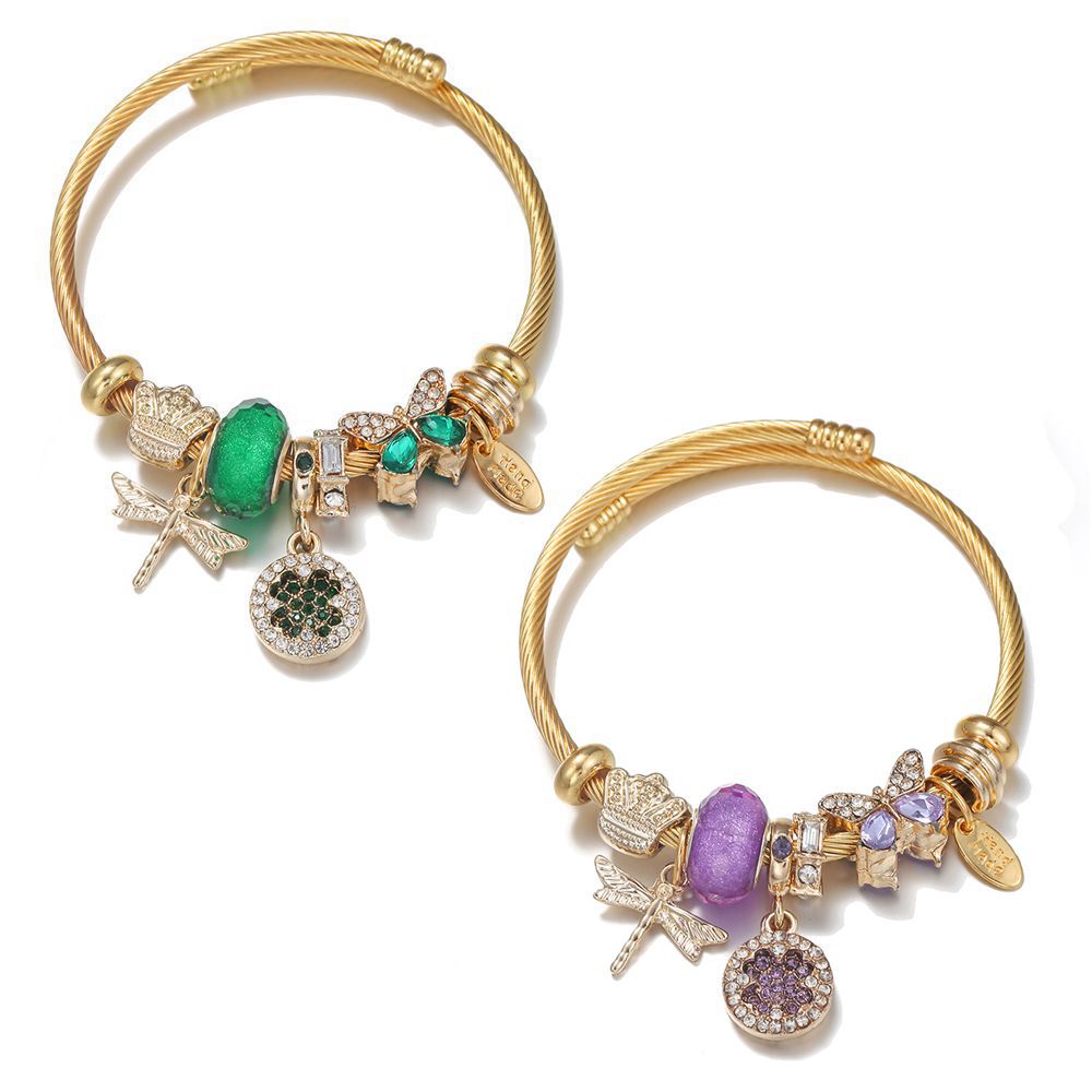Oly Magic Bracelet 6782 Diy Panjia Style Mori Bracelet Fairy Four-Leaf Clover Butterfly Gold Bracelet Stainless Steel Bracelet Jewelry Item Picture