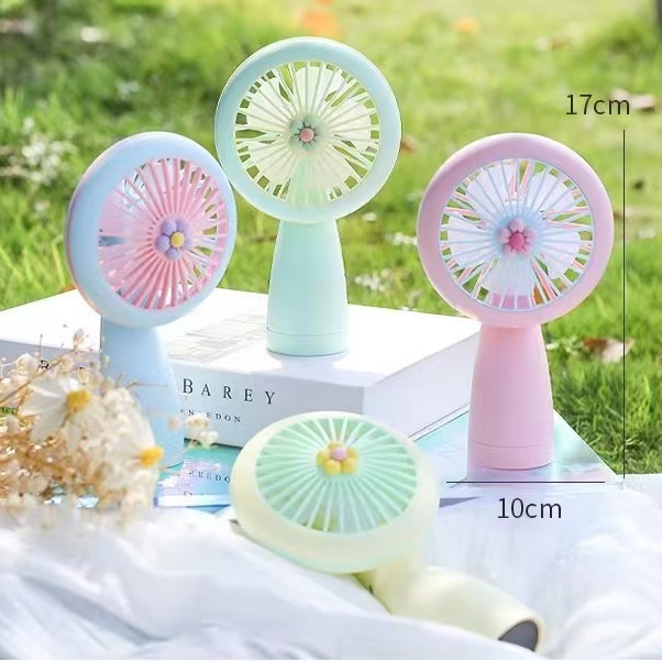 New cross-border portable handheld mini fan with cartoon flowers, student usb charging desktop mini fan