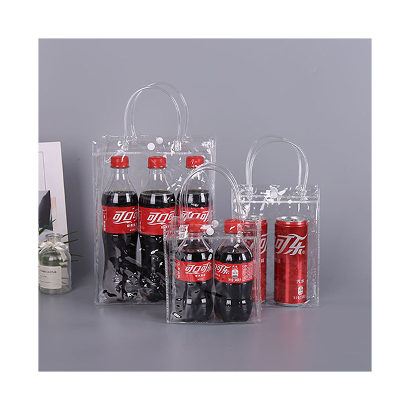 Wholesale and in-stock pvc handbags, transparent plastic gift bags, milk tea takeout packaging hand-held bags. Logos can be printed on them details Picture