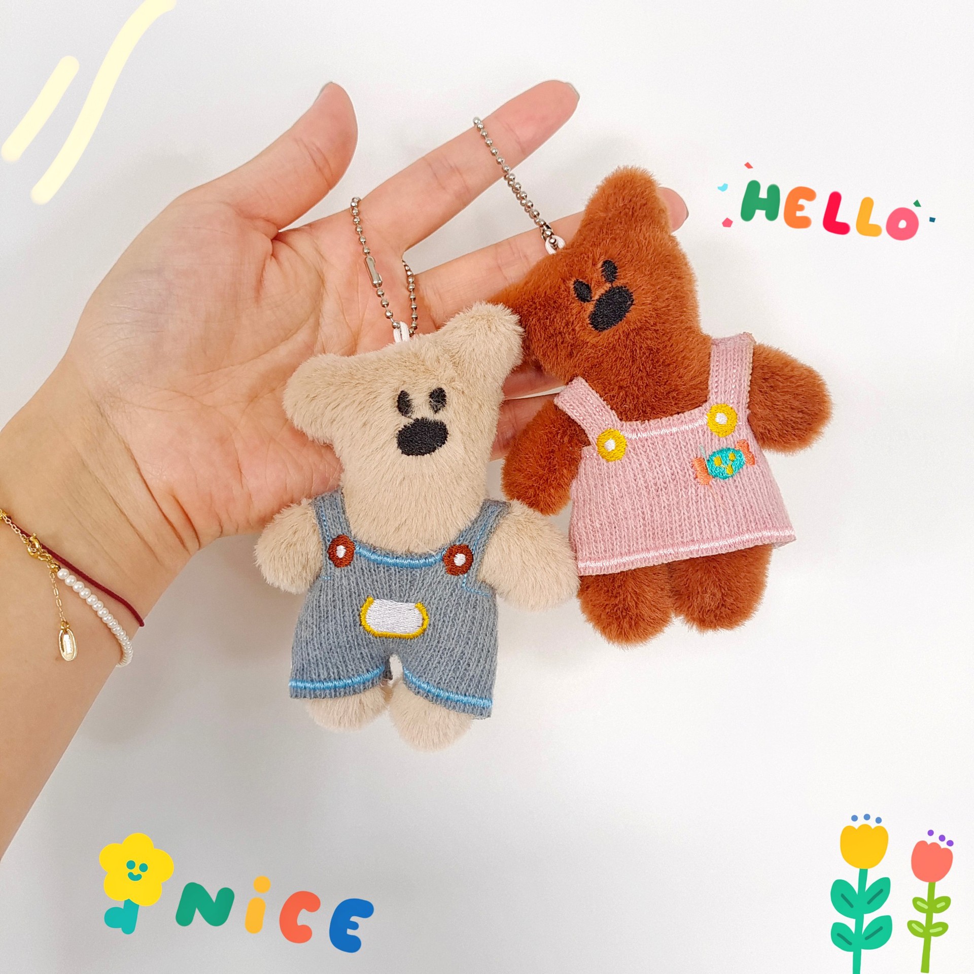 Finished trendy toy figurines, Bean Bear pendants, clothes to wear, plush handcrafted dolls, bear couple style bags, cute pendants Specification image