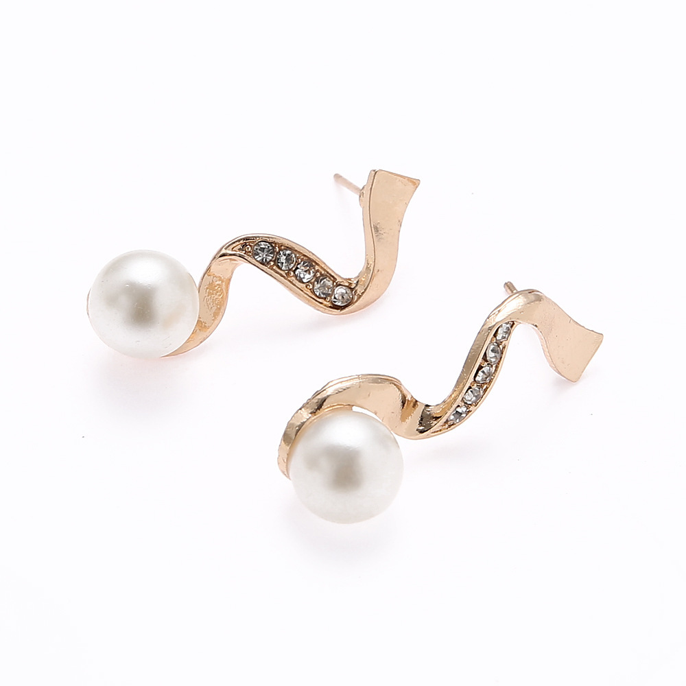 Pearl inlaid diamond necklace earrings wedding jewelry set 2 sets act the role of set bride jewelry manufacturers wholesale lady Item Picture