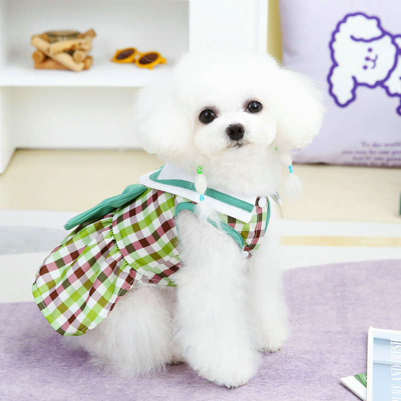 New cute pet clothing for spring and summer, Teddy bichon casual and fashionable style, versatile bow drawstring skirt Specification image