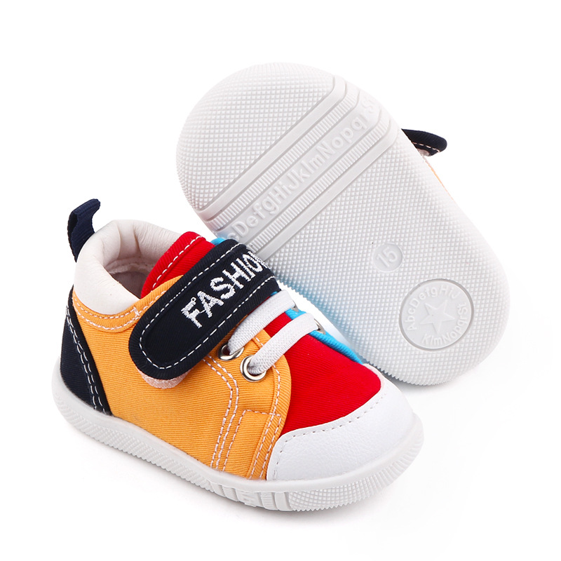 Spring and Autumn New Baby walking shoes, indoor baby shoes, boys' canvas soft-soled girls' color-blocked children's shoes 2703 details Picture