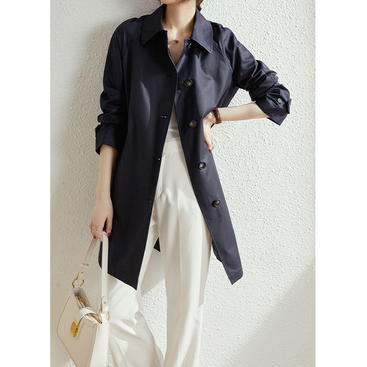 Japanese Khaki Trench Coat For Women 2024 Spring And Autumn Women Wear A Korean Version Of All Casual Mid-Length Coat Specification drawing
