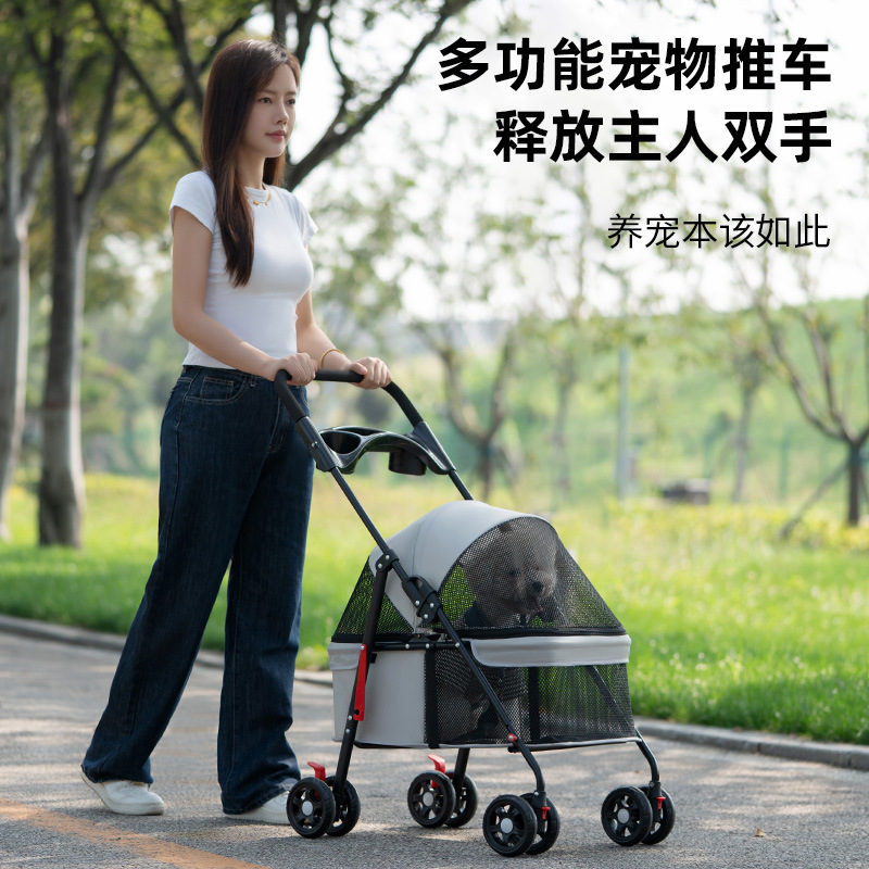 The pet stroller is lightweight and foldable for going out. It is a small stroller for cats and dogs to travel and a small dog for outdoor cross-border export details Picture