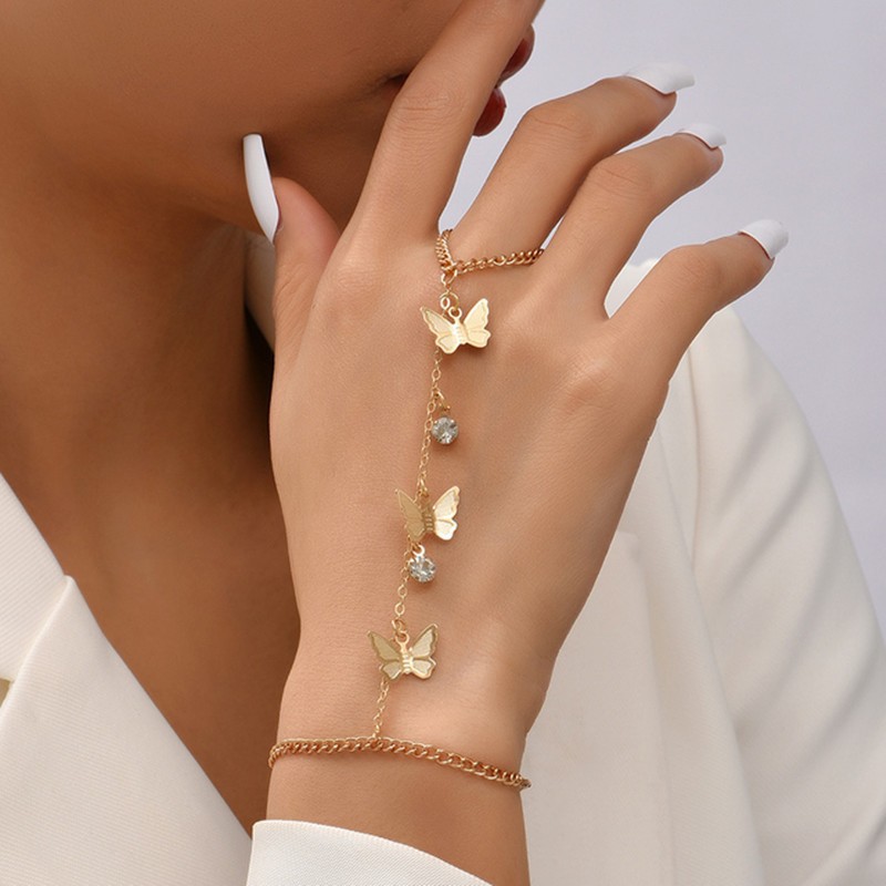 Europe And The United States Cross-Border Amazon Five-Pointed Star Butterfly Sequin Chain Ring Finger Bracelet Hand Jewelry Manufacturers Wholesale