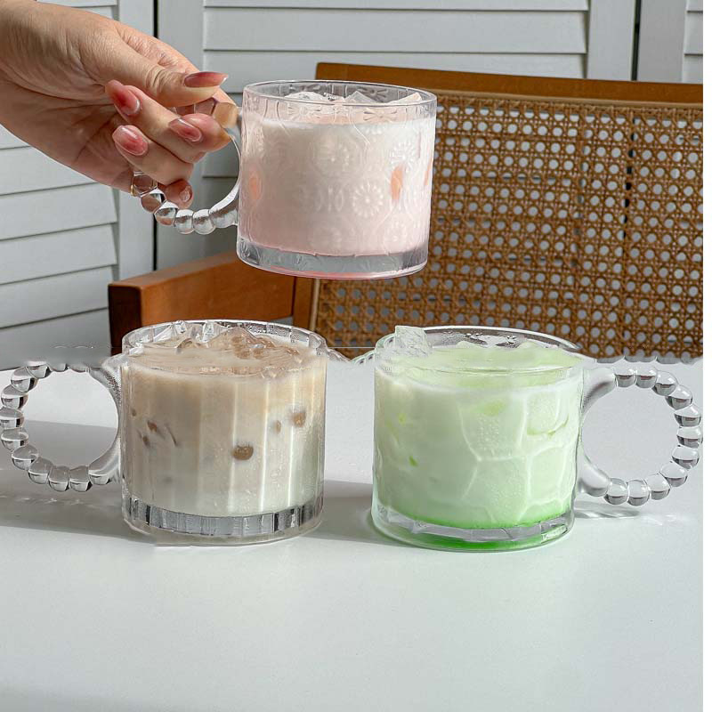 珠点圆圈大耳朵玻璃杯小众设计感马克杯高颜值家用水杯牛奶咖啡杯