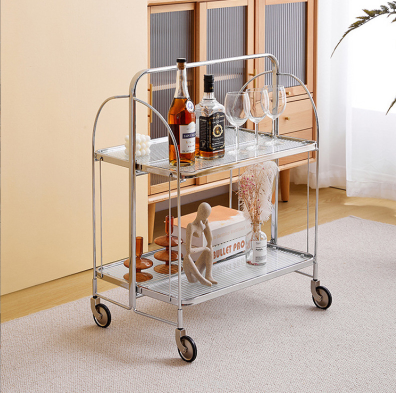 Folding trolley wine storage cart multi-layer storage rack