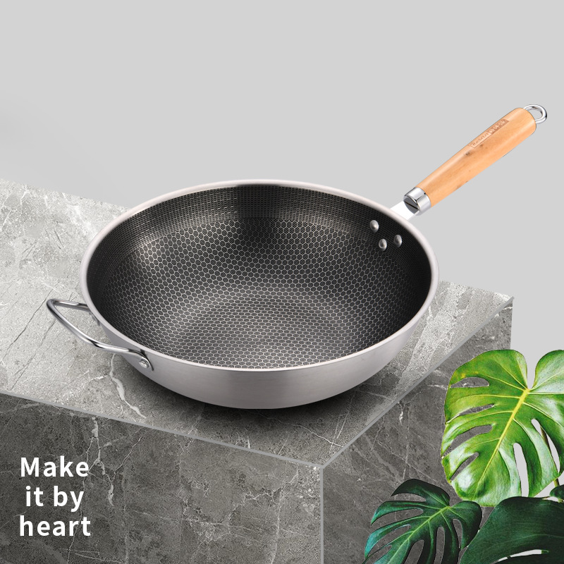 好伴侣厂家不锈钢炒锅全蜂窝状炒菜锅不粘锅家用健康电燃气灶通用