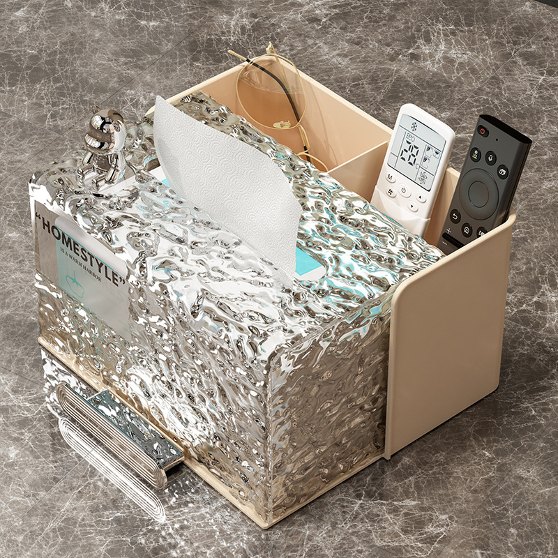 Glacial Tissue Box Advanced Sense Living Room Coffee Table Table Table Tray Tray Tray Mobile Phone Rack Paper Box Storage Box Specification drawing