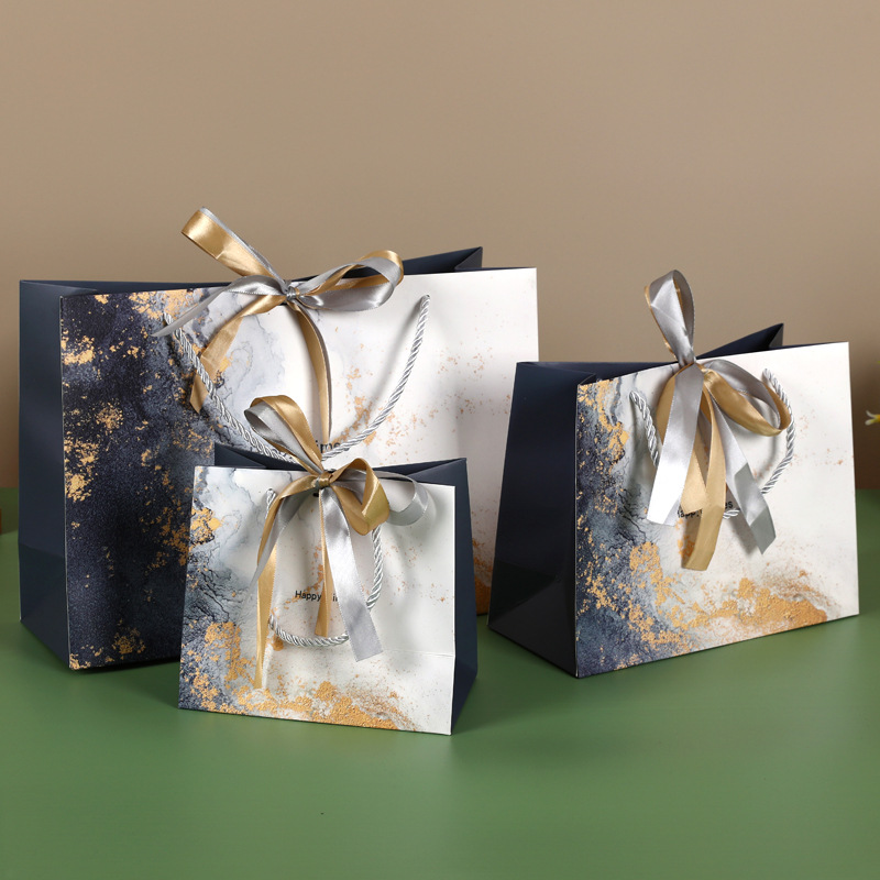 Ins-style gift bags, handbags, paper bags, logo design, marble-patterned gift bags, packaging bags, clothing store bags details Picture