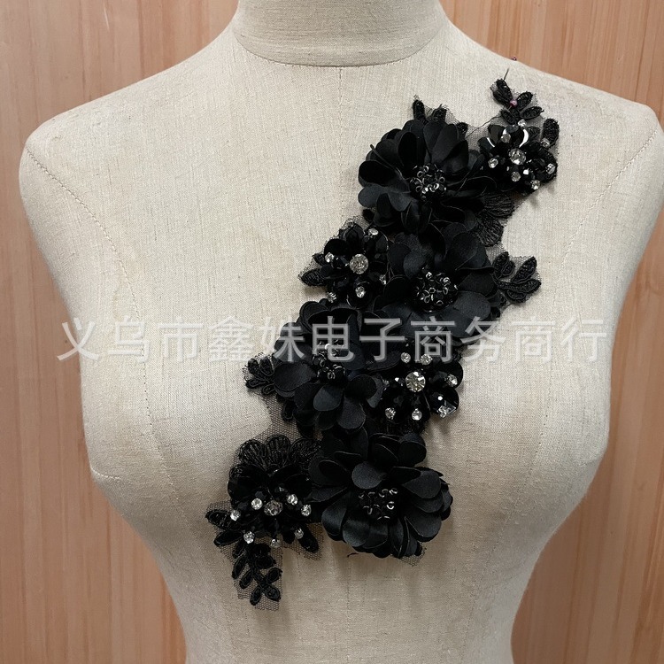2022 New Handmade DIY rhinestone beading 43cm*9cm floral trim applique