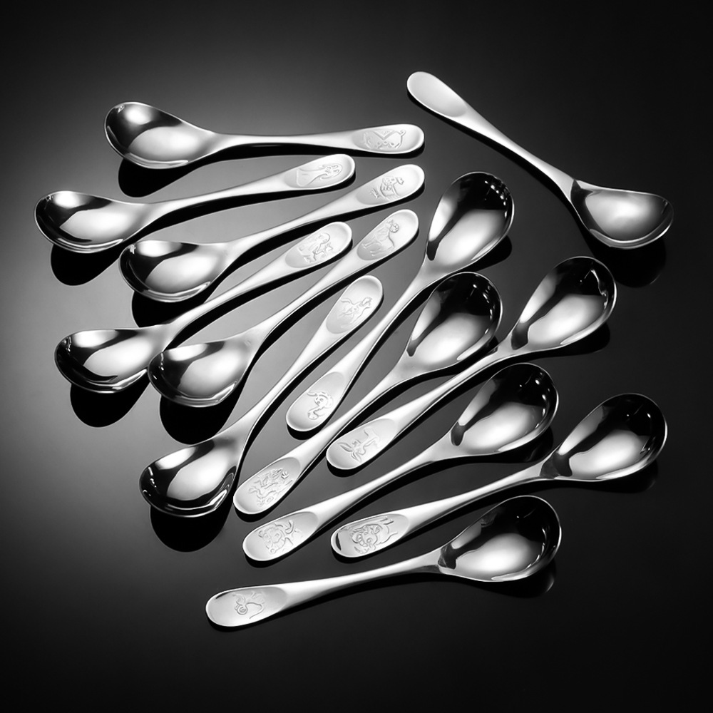 Stainless steel tableware, twelve zodiac household spoons, stainless steel spoons, hotel and restaurant spoons, round spoons that can be printed with logos full figure