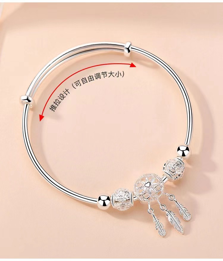 Douyin's best-selling Dreamcatcher bracelet, 999 silver plated for women, is a niche and unique silver bracelet that goes well with best friends. Wholesale Application Scenario