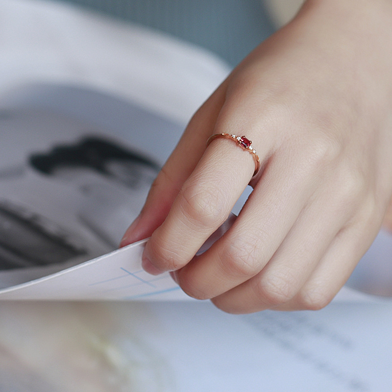 The new S925 pure silver garnet wave ring from Japan and South Korea is extremely exquisite and versatile with a fine ring Specification image