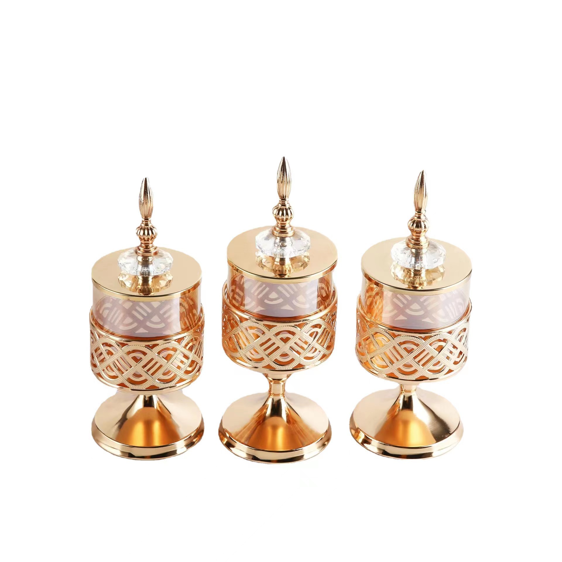 European Decoration Glass Table Candy Storage Jar Storage Box Table Craft Decoration Lace Candy Jar Three-Piece Set Application Scenario