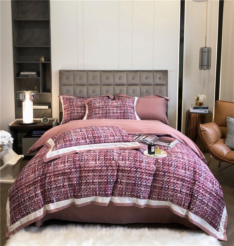Embroidery double stitching craft model room soft furnishing villa bedding 100s Australian cotton soft brushed four-piece set