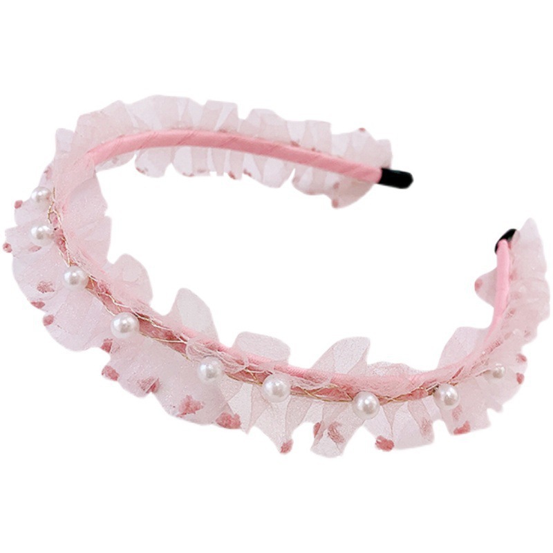 Children's hair bands, Korean mesh imitation pearl lace princess hair accessories, cute baby girls' hair clips, compression hair accessories Item Picture