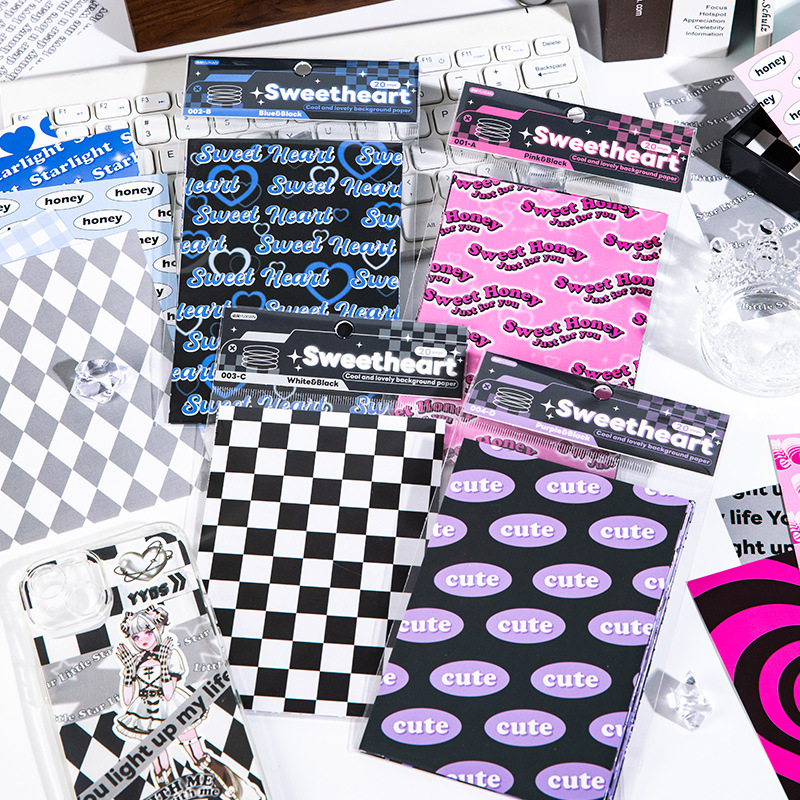 语闲无粘性素材纸 甜心电波甜酷系列可撕美式风手帐diy造景打底纸