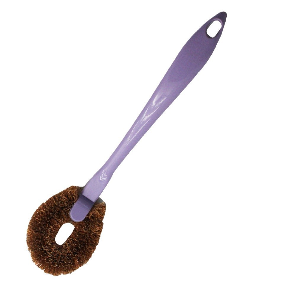 Coconut palm non-stick oil pan brush manufacturer direct supply. Kitchen hanging cleaning brush. Plastic long-handled pan washing brush Specification image