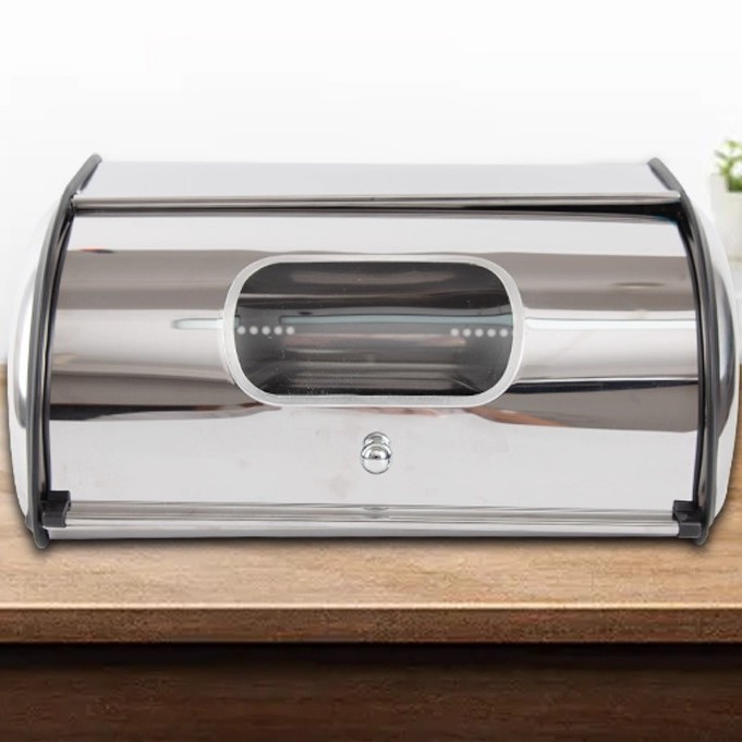 Stainless steel visible bread box, European-style drum-shaped dust-proof display cabinet, pastry and fruit storage box, multi-functional storage box details Picture