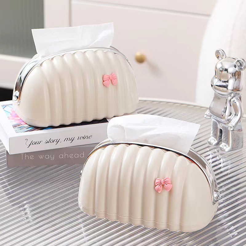 Shell tissue box, elastic table support, living room desktop, cute napkin, spring tissue box, high appearance level Specification image