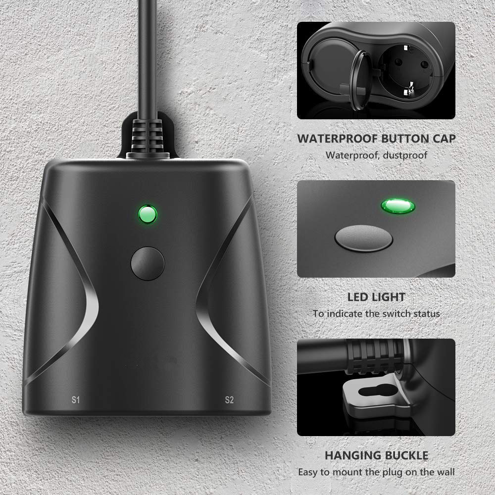 Outdoor smart power socket, garden plug with dual sockets, graffiti remote control, timed on/off, European standard power strip Item Picture