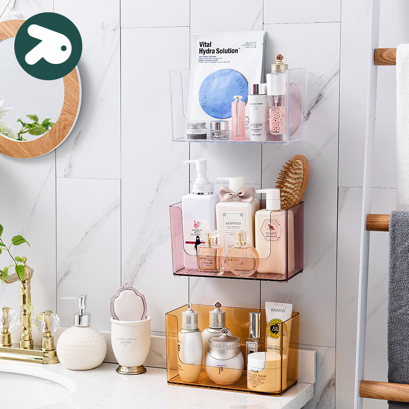 Perforation-free transparent adhesive wall-mounted storage box, bathroom storage rack, nail-free and traceless mask storage box for storage details Picture