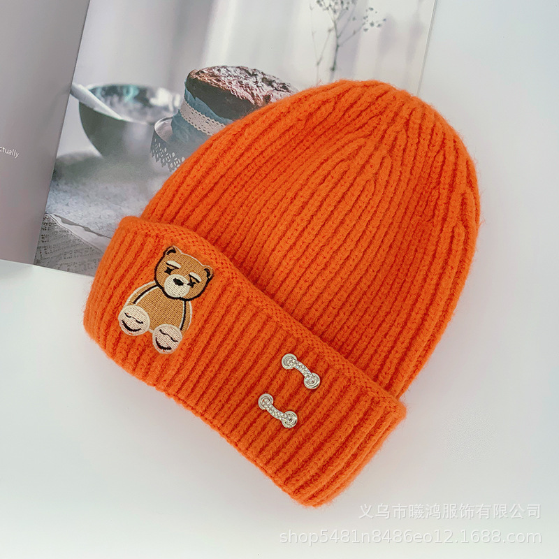 Autumn And Winter New Warm Fashion Knitted Hat Manufacturers Direct Acrylic Bear Solid Color Beanie Hat Spot Wholesale details Picture